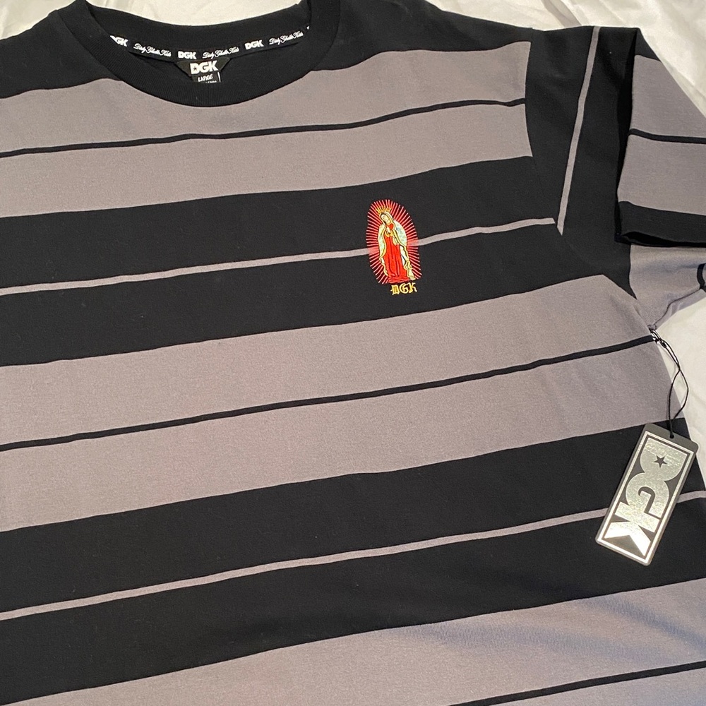 DGK Black and Gray Striped Tee with Iconic Design